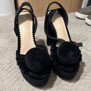 Nicola Bathie Antonio Melani velvet platforms with rosettes